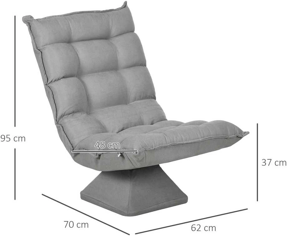 HOMCOM grindų kėdė, grindų sofa su reguliuojamu atlošu, besisukanti meditacijos kėdė su pagrindu, paminkštintas poilsio krėslas, tinginio sofa svetainei, biurui, šviesiai pilka