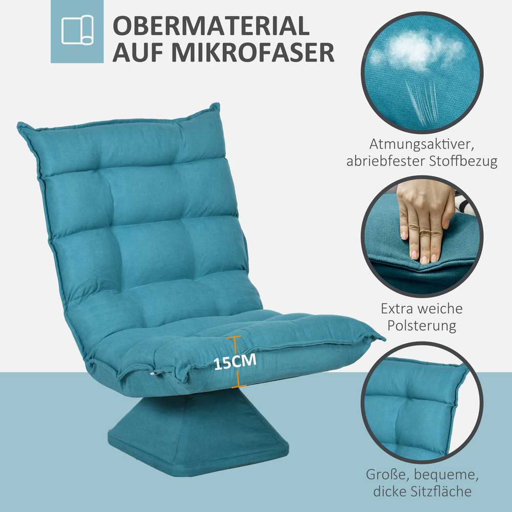 HOMCOM grindų kėdė, reguliuojama grindų sofa, besisukanti, meditacijos kėdė, poilsio kėdė, „Lazy“ sofa, svetainei, biurui, mėlyna