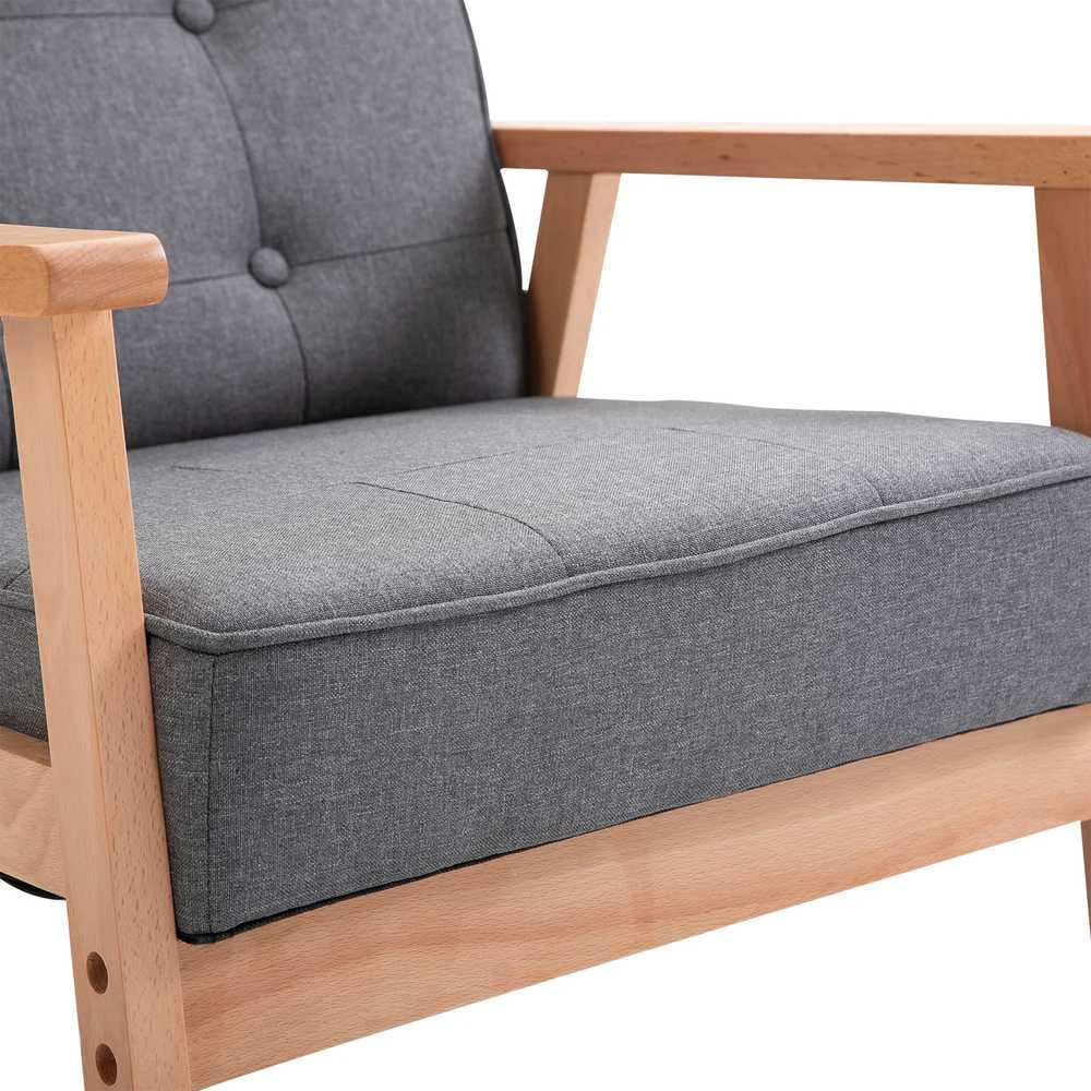 HOMCOM viengubas sofa-lovelis, minkštas fotelis su porankiais, medinis rėmas, linas, pilkas, 64,5x70x74cm