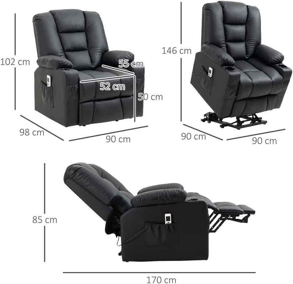 Homcom Fotelis reglaineris su atsistojimo funkcija, TV fotelis su USB jungtimi iki 150 kg