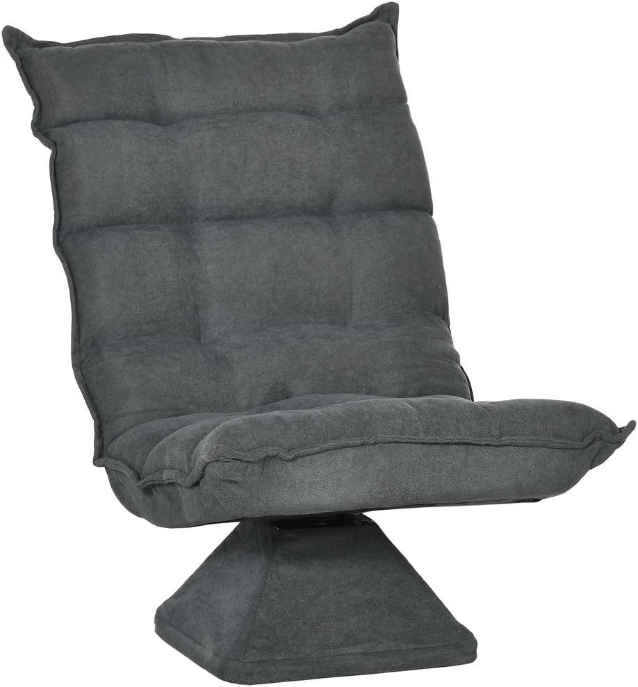 HOMCOM grindų kėdė, grindų sofa su reguliuojamu atlošu, besisukantis poilsio krėslas, sėdmaišis svetainei, biurui, mikropluoštas, pilka