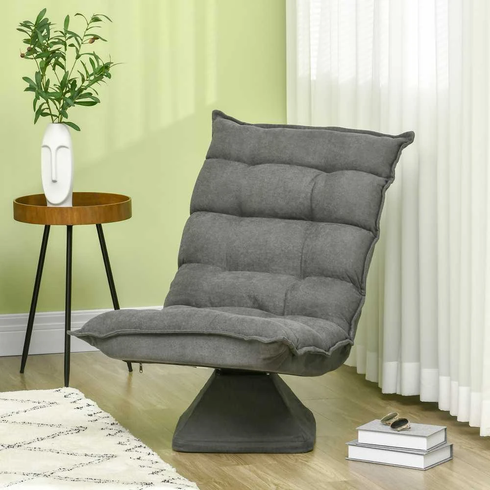 HOMCOM grindų kėdė, grindų sofa su reguliuojamu atlošu, besisukantis poilsio krėslas, sėdmaišis svetainei, biurui, mikropluoštas, pilka