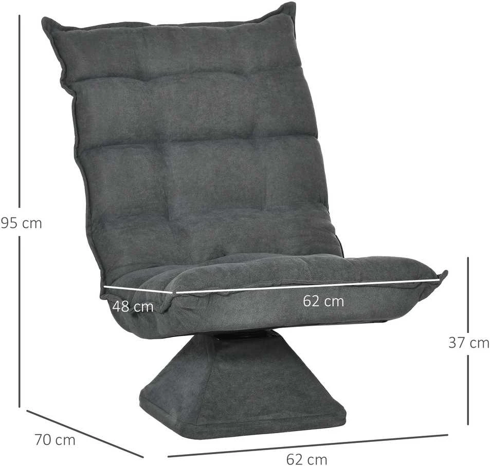 HOMCOM grindų kėdė, grindų sofa su reguliuojamu atlošu, besisukantis poilsio krėslas, sėdmaišis svetainei, biurui, mikropluoštas, pilka