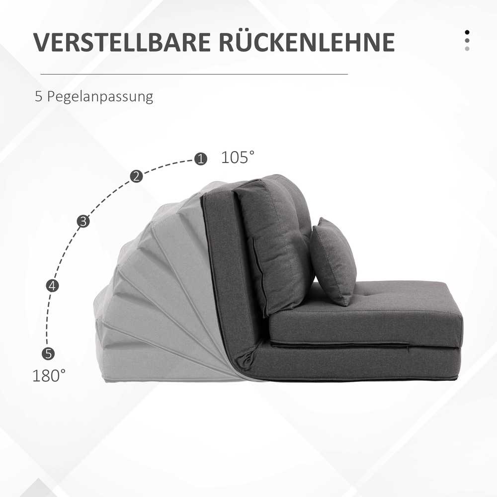 HOMCOM grindų fotelis, 2-in-1 sulankstoma lova su reguliuojamu atlošu, grindų sofa su dekoratyvine pagalve, lininis, grindų sėdmaišis