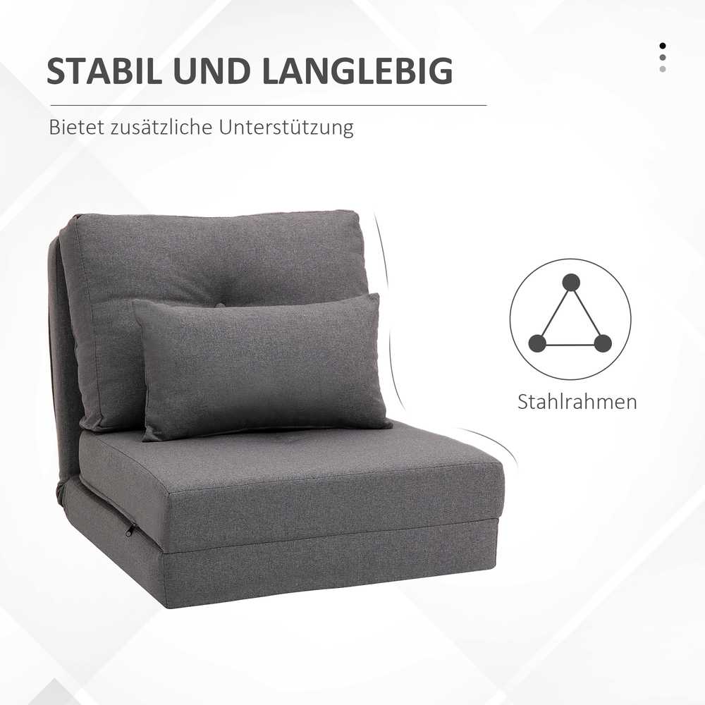 HOMCOM grindų fotelis, 2-in-1 sulankstoma lova su reguliuojamu atlošu, grindų sofa su dekoratyvine pagalve, lininis, grindų sėdmaišis