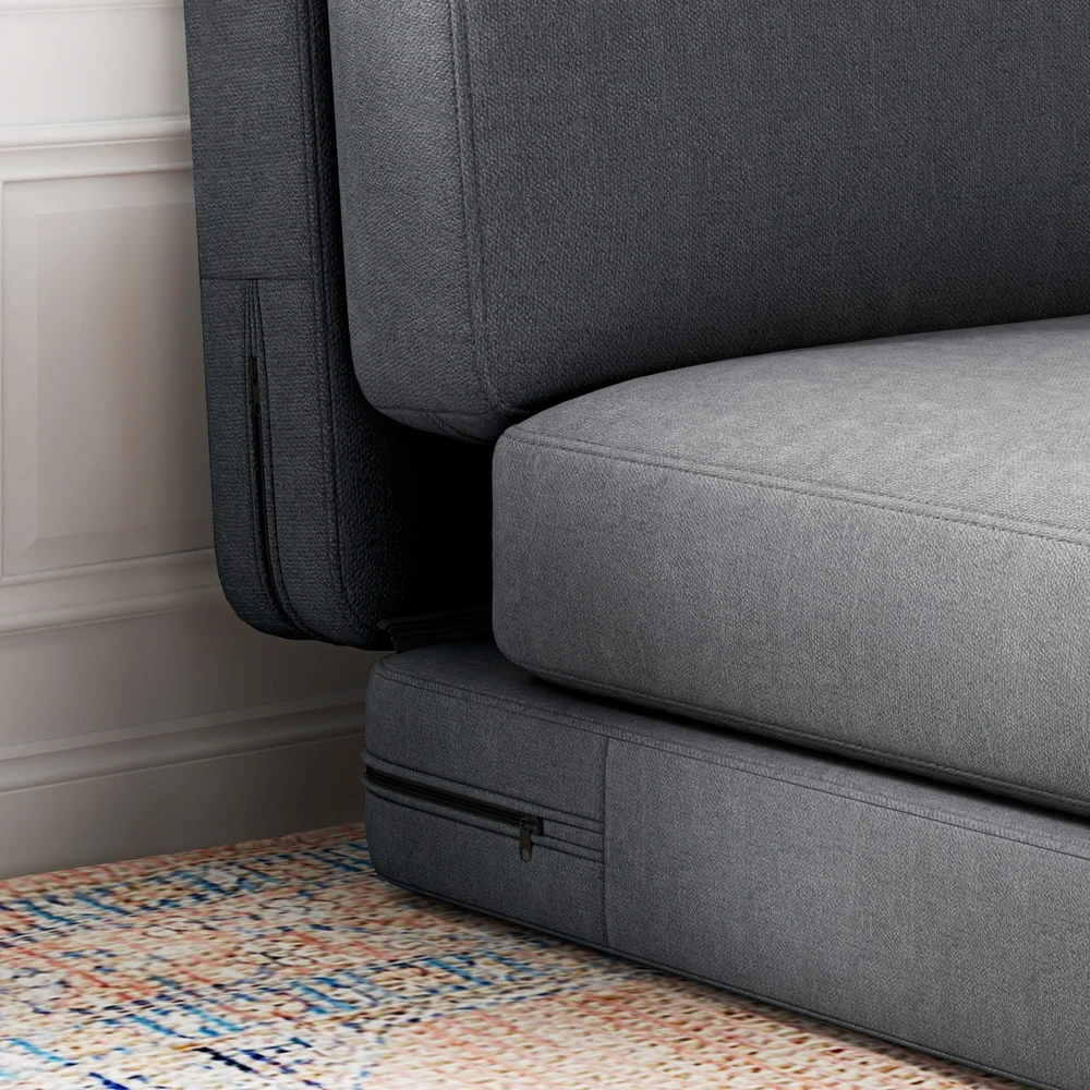 Fotelis HOMCOM 3-in-1 sulankstoma grindų sofa, aksominė išvaizda, paminkštinta sofa-lova, iki 240 kg apkrova, miegamajam, svetainei, tamsiai pilka