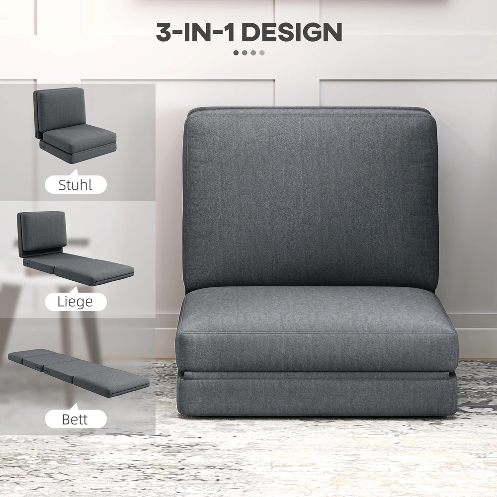 Fotelis HOMCOM 3-in-1 sulankstoma grindų sofa, aksominė išvaizda, paminkštinta sofa-lova, iki 240 kg apkrova, miegamajam, svetainei, tamsiai pilka