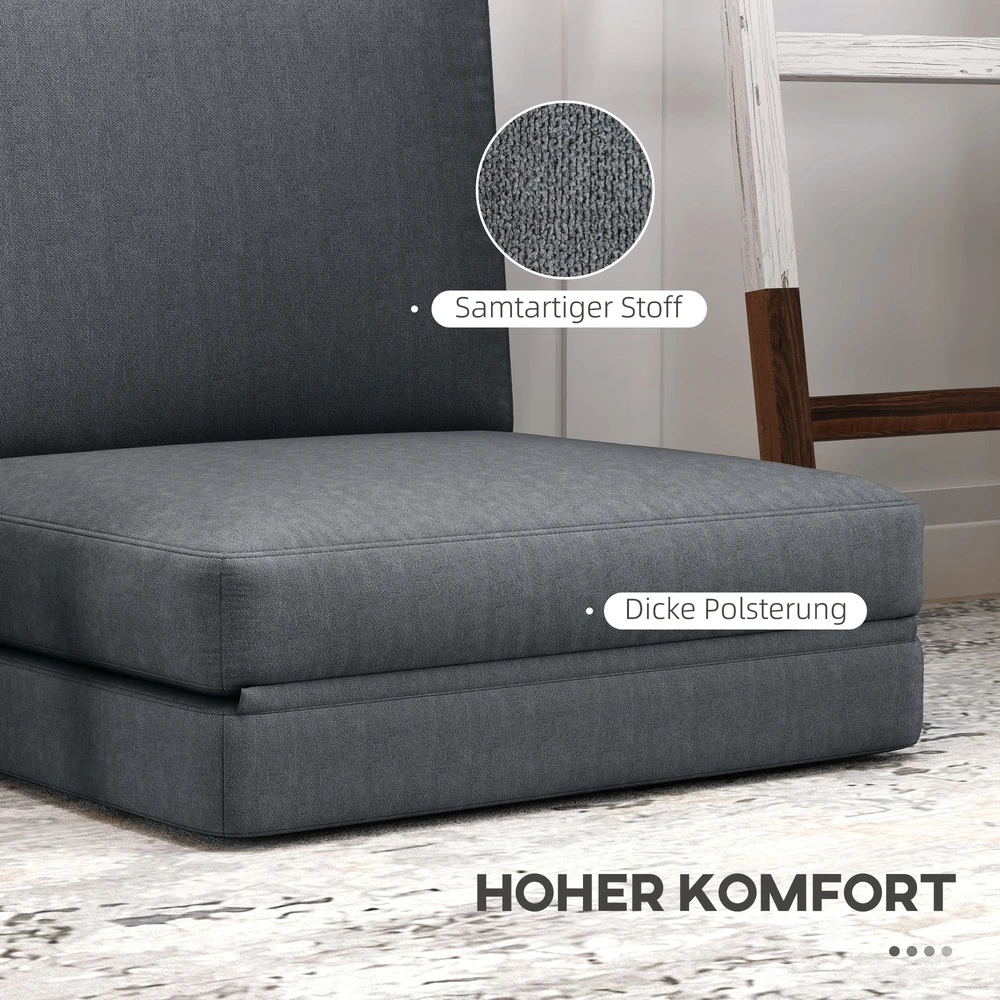 Fotelis HOMCOM 3-in-1 sulankstoma grindų sofa, aksominė išvaizda, paminkštinta sofa-lova, iki 240 kg apkrova, miegamajam, svetainei, tamsiai pilka