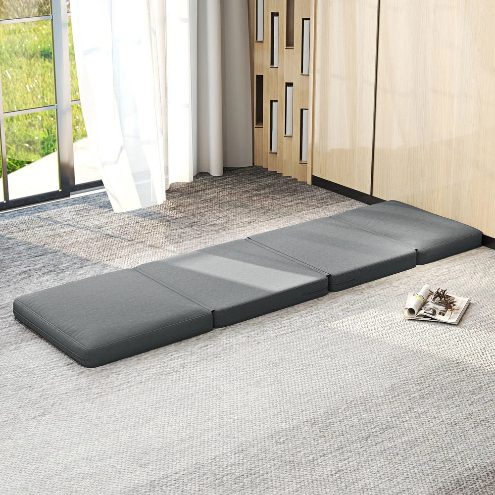 Fotelis HOMCOM 3-in-1 sulankstoma grindų sofa, aksominė išvaizda, paminkštinta sofa-lova, iki 240 kg apkrova, miegamajam, svetainei, tamsiai pilka