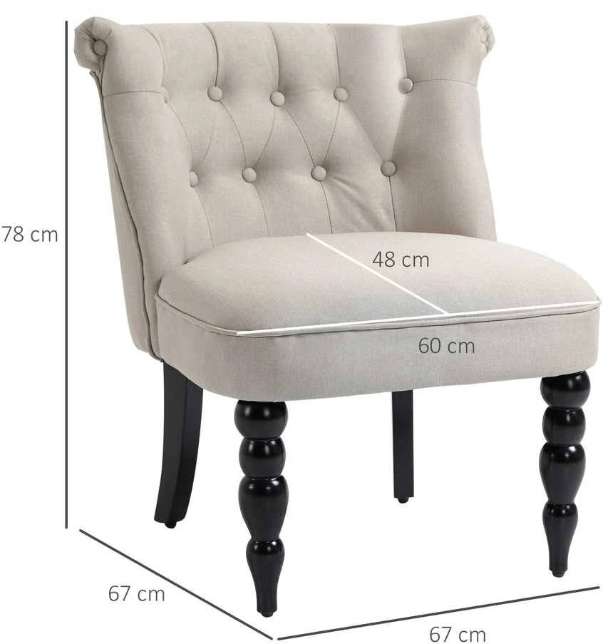 Fotelis HOMCOM poilsio kėdė vintažinė, su paminkštinimu, valgomojo kėdė, lininis užvalkalas, medinis rėmas, smėlio ir juodos spalvos, 67 x 67 x 78 cm