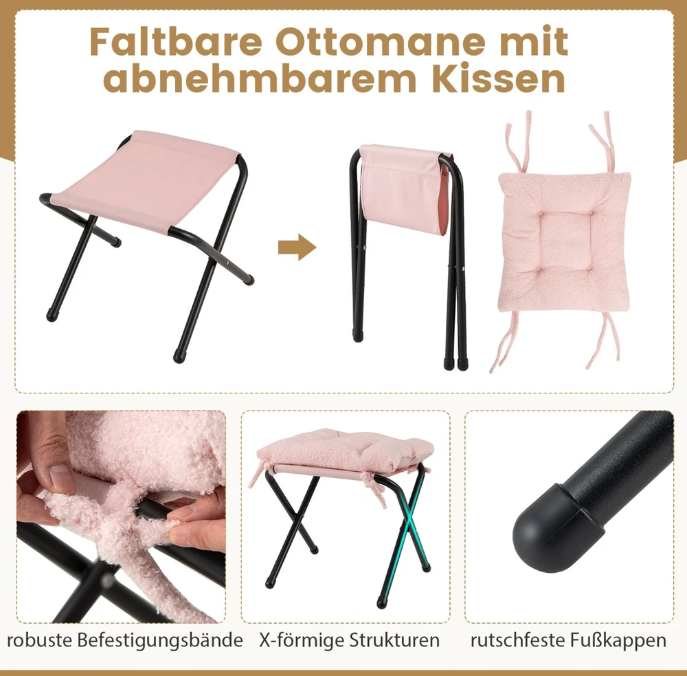 Fotelis Kėdė su sulankstomu pakoju ir galvos pagalve rožinė
