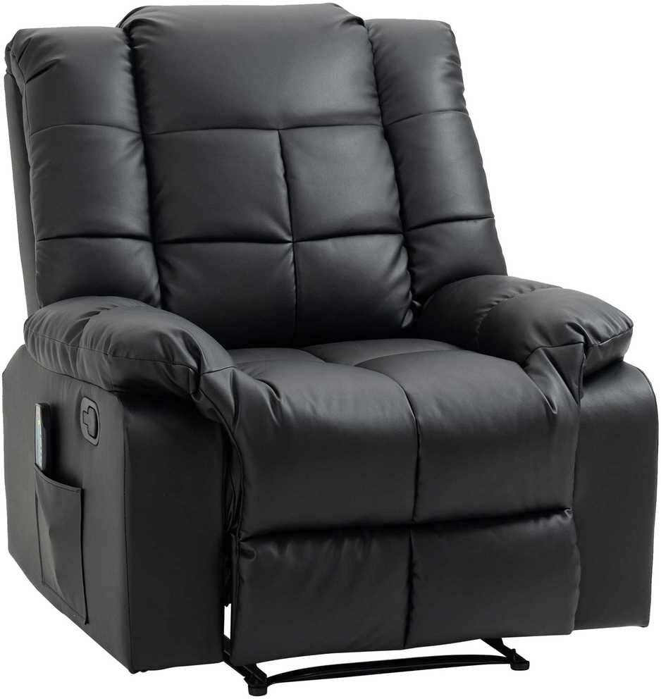 Fotelis HOMCOM masažinis krėslas televizoriaus krėslas elektrinis relaksacinis krėslas su masažo funkcija dirbtinė oda medis plienas porolonas juodas 94 x 99 x 99 cm