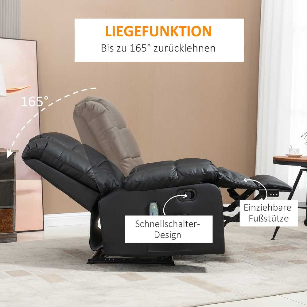 Fotelis HOMCOM masažinis krėslas televizoriaus krėslas elektrinis relaksacinis krėslas su masažo funkcija dirbtinė oda medis plienas porolonas juodas 94 x 99 x 99 cm