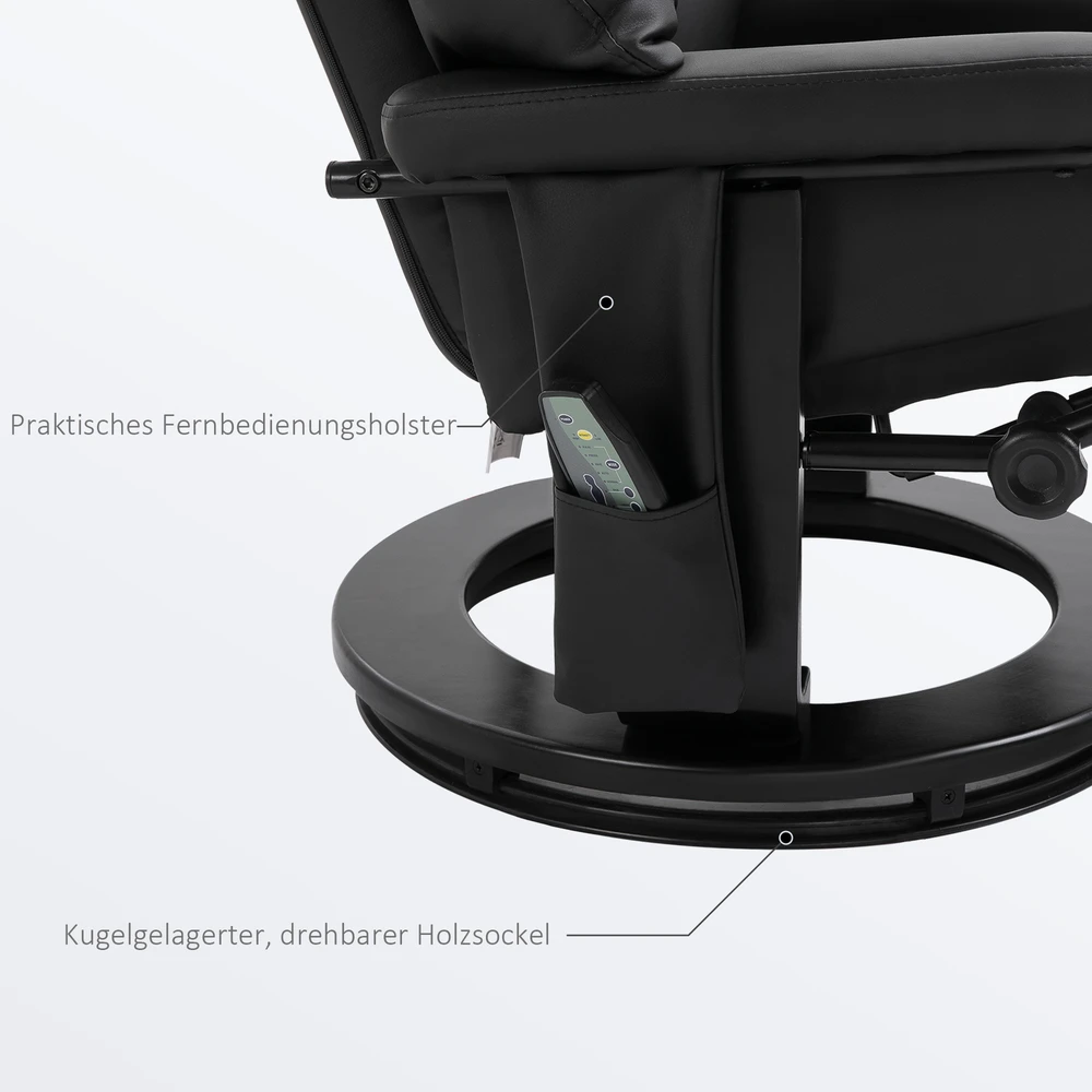 Homcom Masažinis fotelis su kėdute kojoms, juodas, 76x80x102 cm