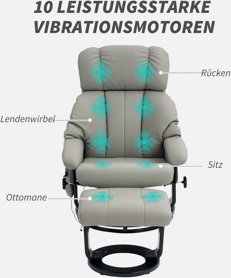 "HOMCOM Relax" fotelis su kojų pakoja, masažinis fotelis su atlošimo funkcija, elektrinis atlošiamasis fotelis su nuotolinio valdymo pulteliu, televizoriaus fotelis su šonine kišene, dirbtinė oda, pilkos spalvos