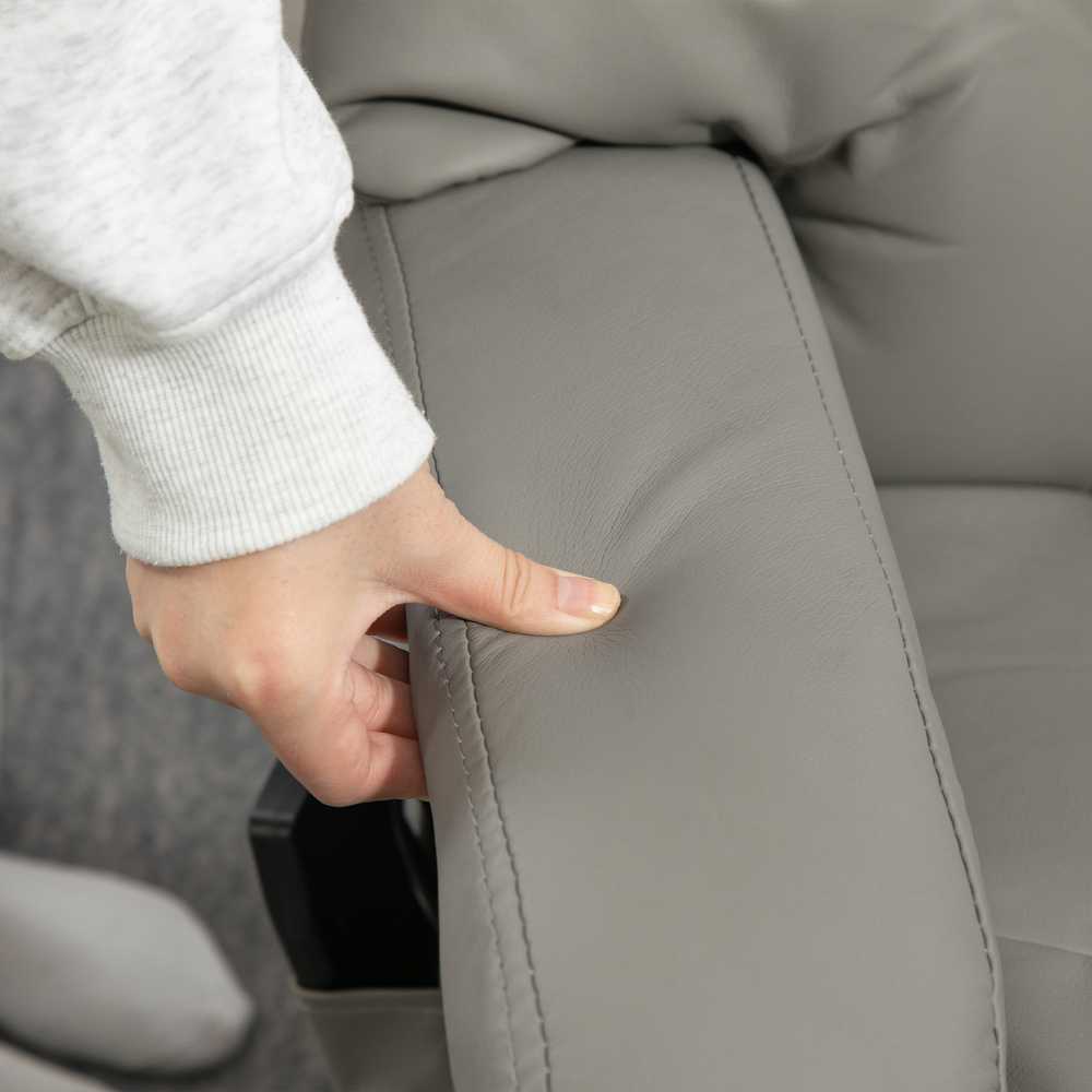 "HOMCOM Relax" fotelis su kojų pakoja, masažinis fotelis su atlošimo funkcija, elektrinis atlošiamasis fotelis su nuotolinio valdymo pulteliu, televizoriaus fotelis su šonine kišene, dirbtinė oda, pilkos spalvos