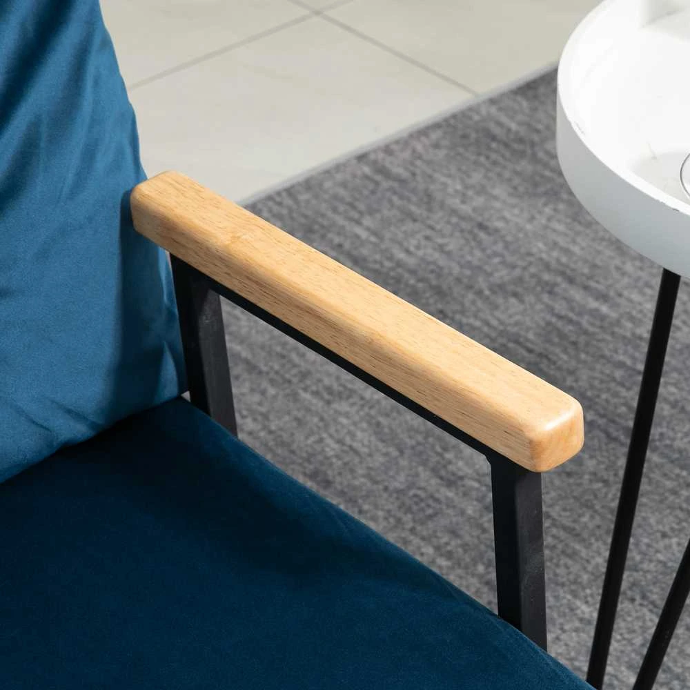 HOMCOM miegamoji sofa, poilsio krėslas, lovos funkcija, sulankstoma sofa, aksominė, su nugaros pagalvėle, reguliuojamas atlošas, mėlyna, 102x73x81cm
