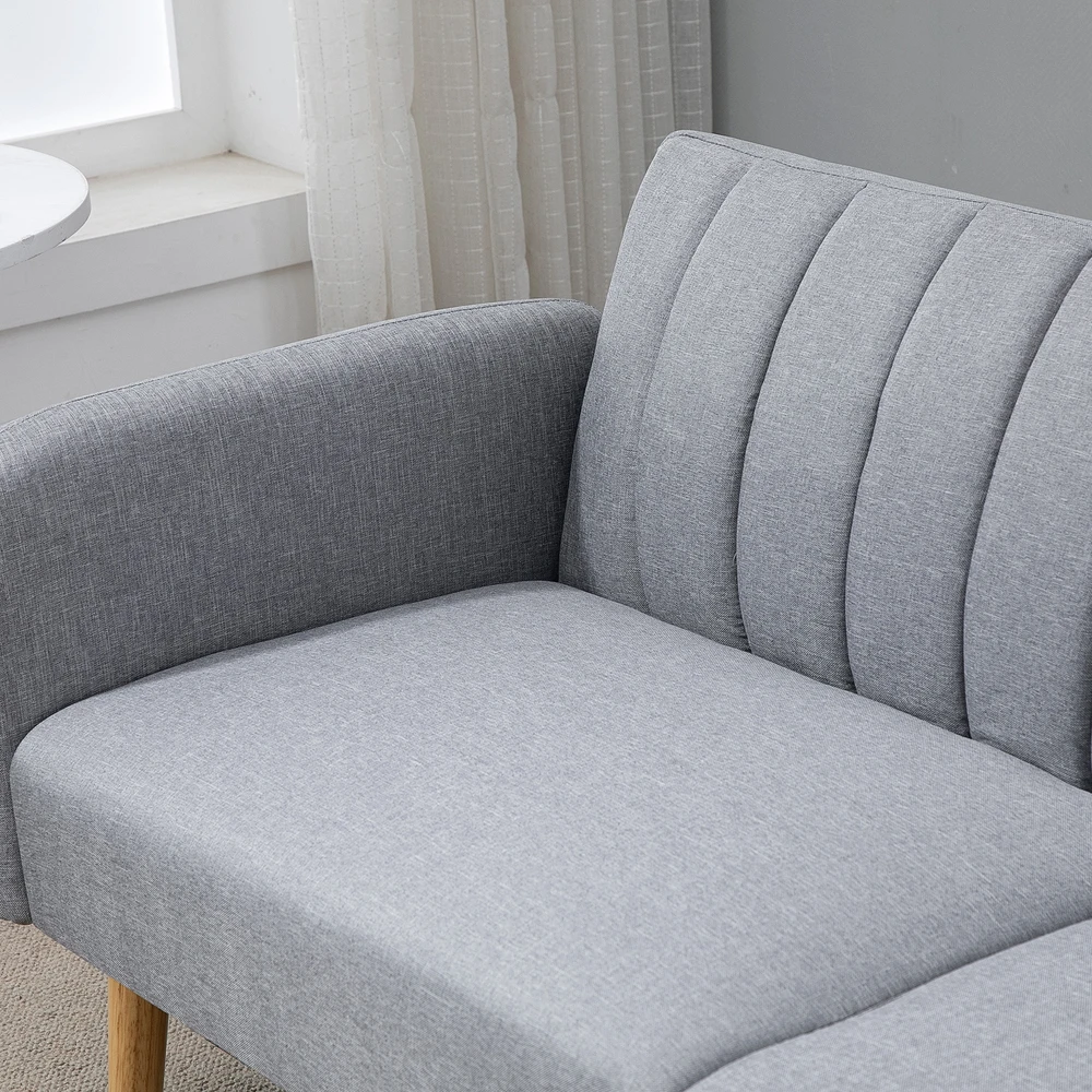 HOMCOM skandinaviško dizaino sofa-lova 2 asmenims, 3 kryptimis reguliuojamas atlošas, gumos medžio kojos, pilkos spalvos lininis audinys