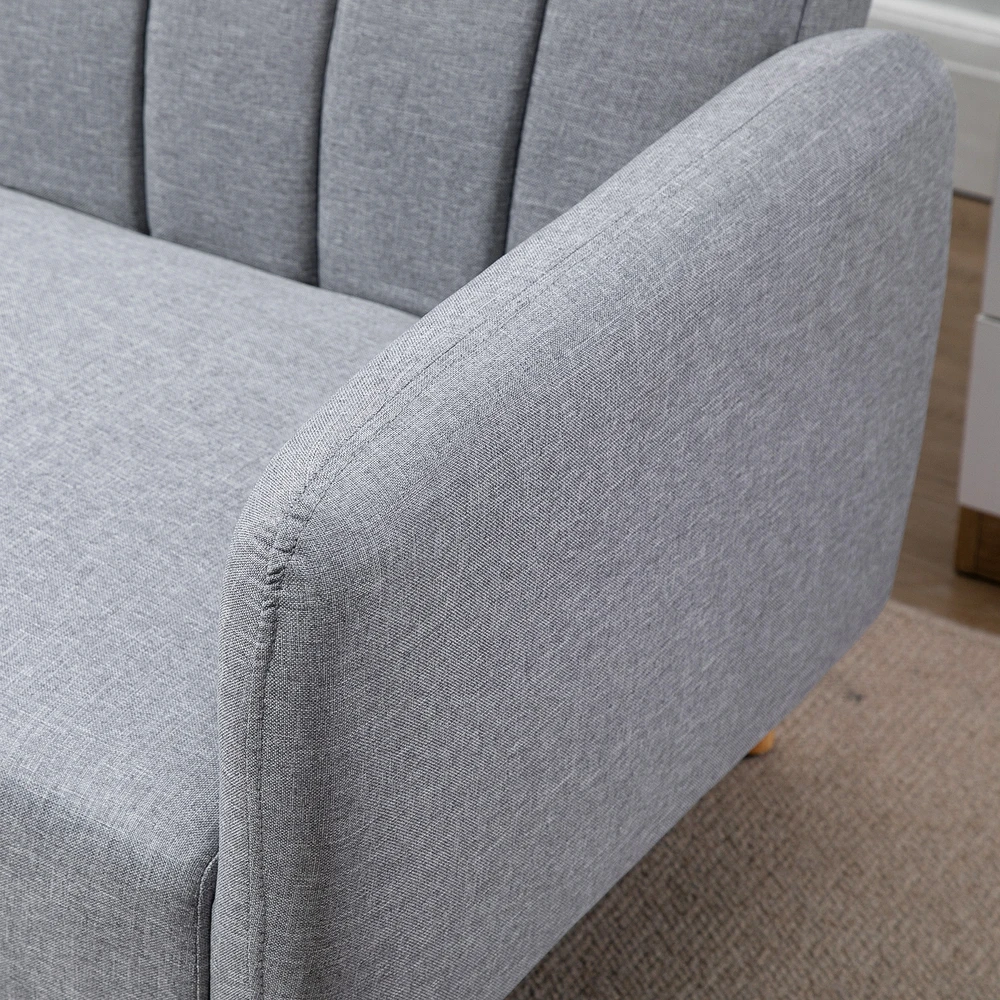 HOMCOM skandinaviško dizaino sofa-lova 2 asmenims, 3 kryptimis reguliuojamas atlošas, gumos medžio kojos, pilkos spalvos lininis audinys
