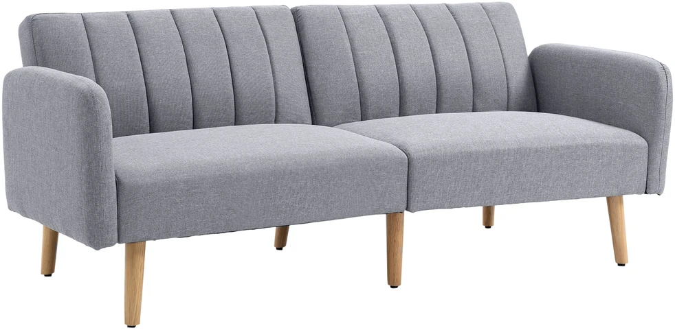 HOMCOM skandinaviško dizaino sofa-lova 2 asmenims, 3 kryptimis reguliuojamas atlošas, gumos medžio kojos, pilkos spalvos lininis audinys