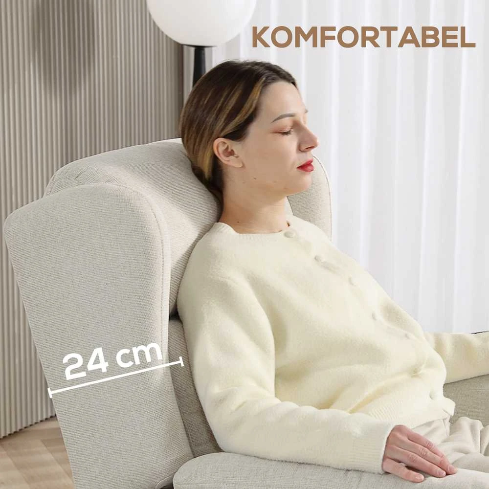 HOMCOM poilsio fotelis, televizoriaus fotelis su atlošimo funkcija, fotelis su kišeninėmis spyruoklėmis, paminkštintas atlošiamas fotelis, iki 150 kg išlaikantis poilsio fotelis svetainei, miegamajam, smėlio spalvos