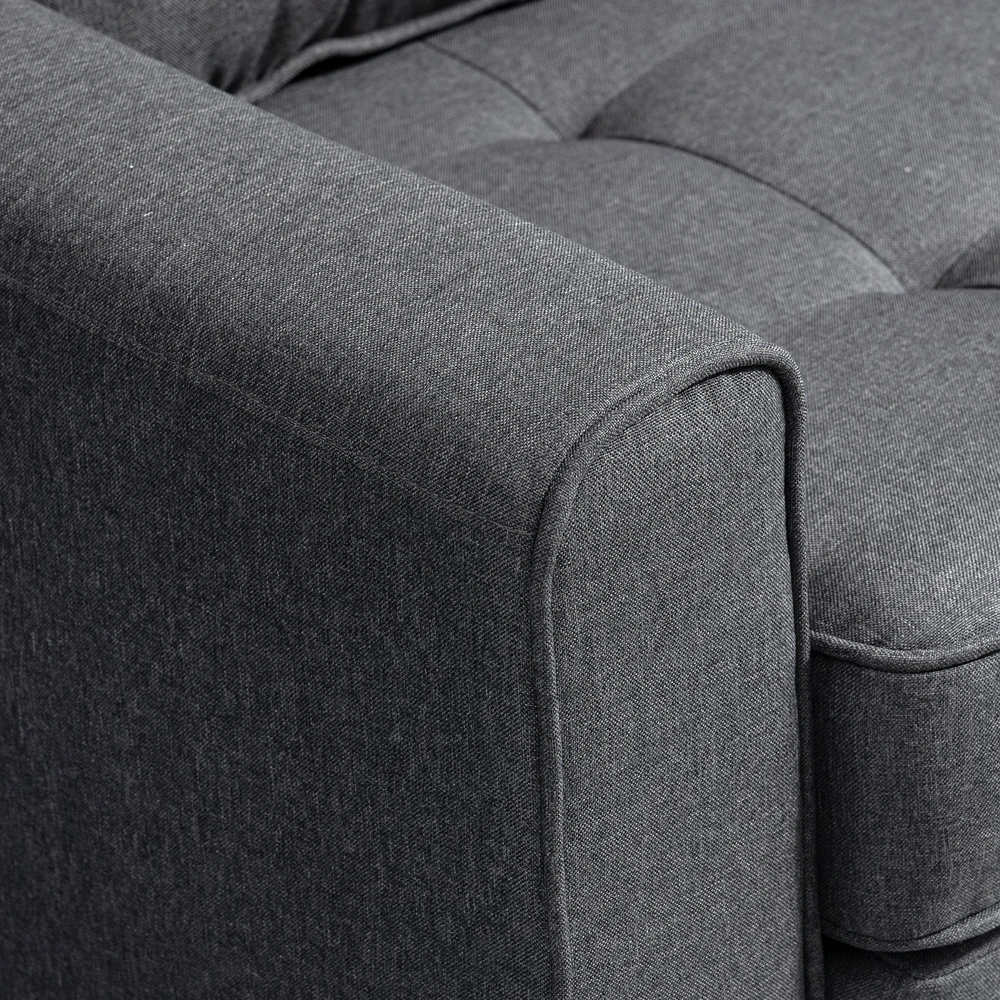 HOMCOM dvivietė sofa-lova, išlankstoma sofa su miegojimo funkcija, lino tekstūros audinys, kaučiukmedis, pilka, 147,5x75x85 cm