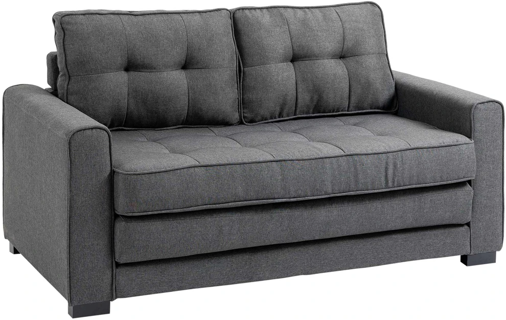HOMCOM dvivietė sofa-lova, išlankstoma sofa su miegojimo funkcija, lino tekstūros audinys, kaučiukmedis, pilka, 147,5x75x85 cm
