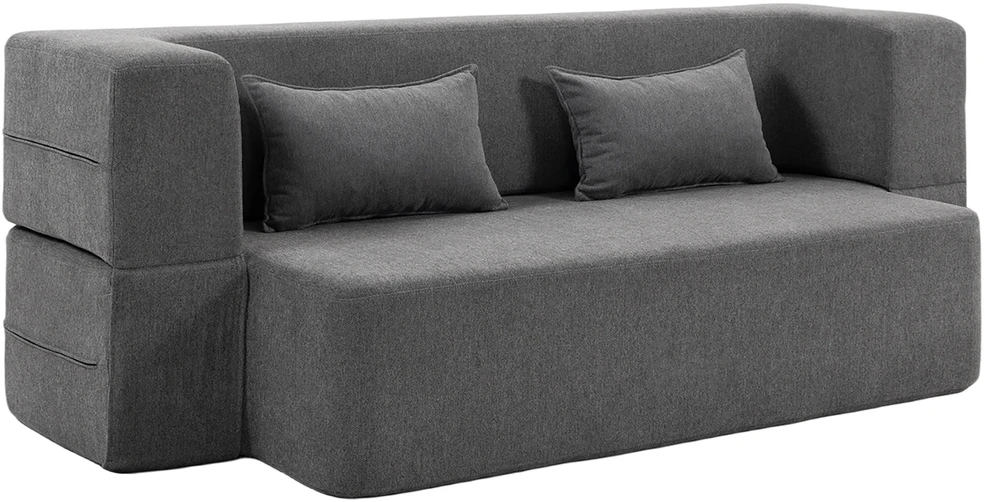 HOMCOM dvivietė porolono sofos lova, sofa-lova su plačiais porankiais, 2 pagalvės, 360 kg keliamoji galia, pilka