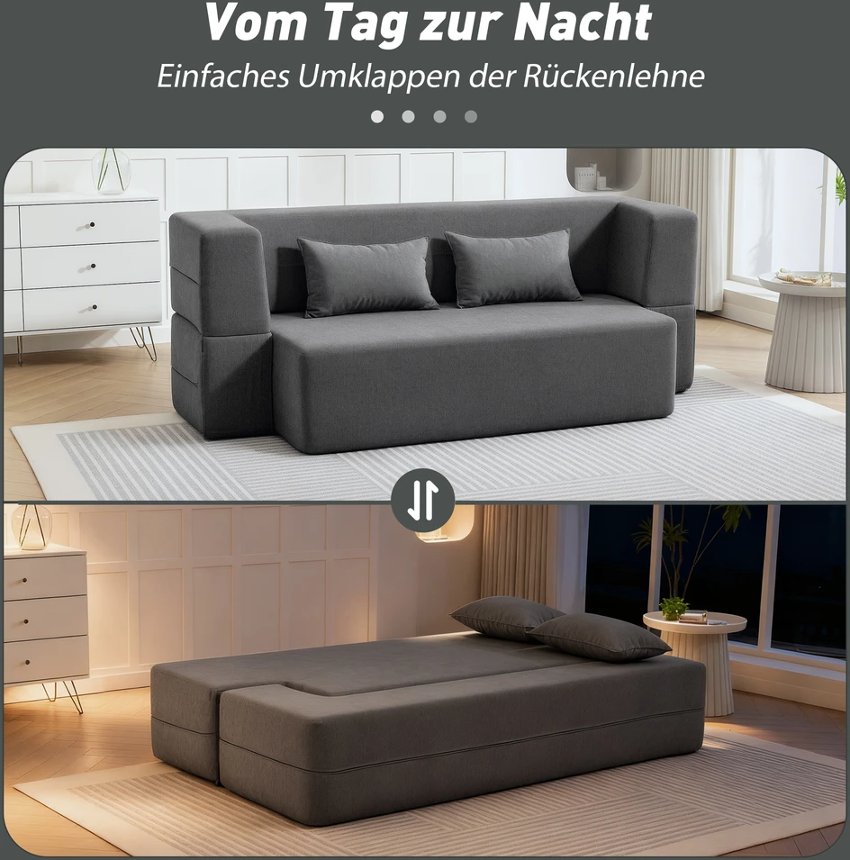 HOMCOM dvivietė porolono sofos lova, sofa-lova su plačiais porankiais, 2 pagalvės, 360 kg keliamoji galia, pilka