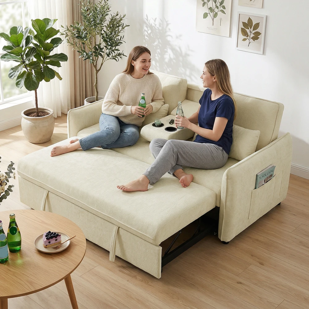 Fotelis Sofa-lova smėlio/juoda