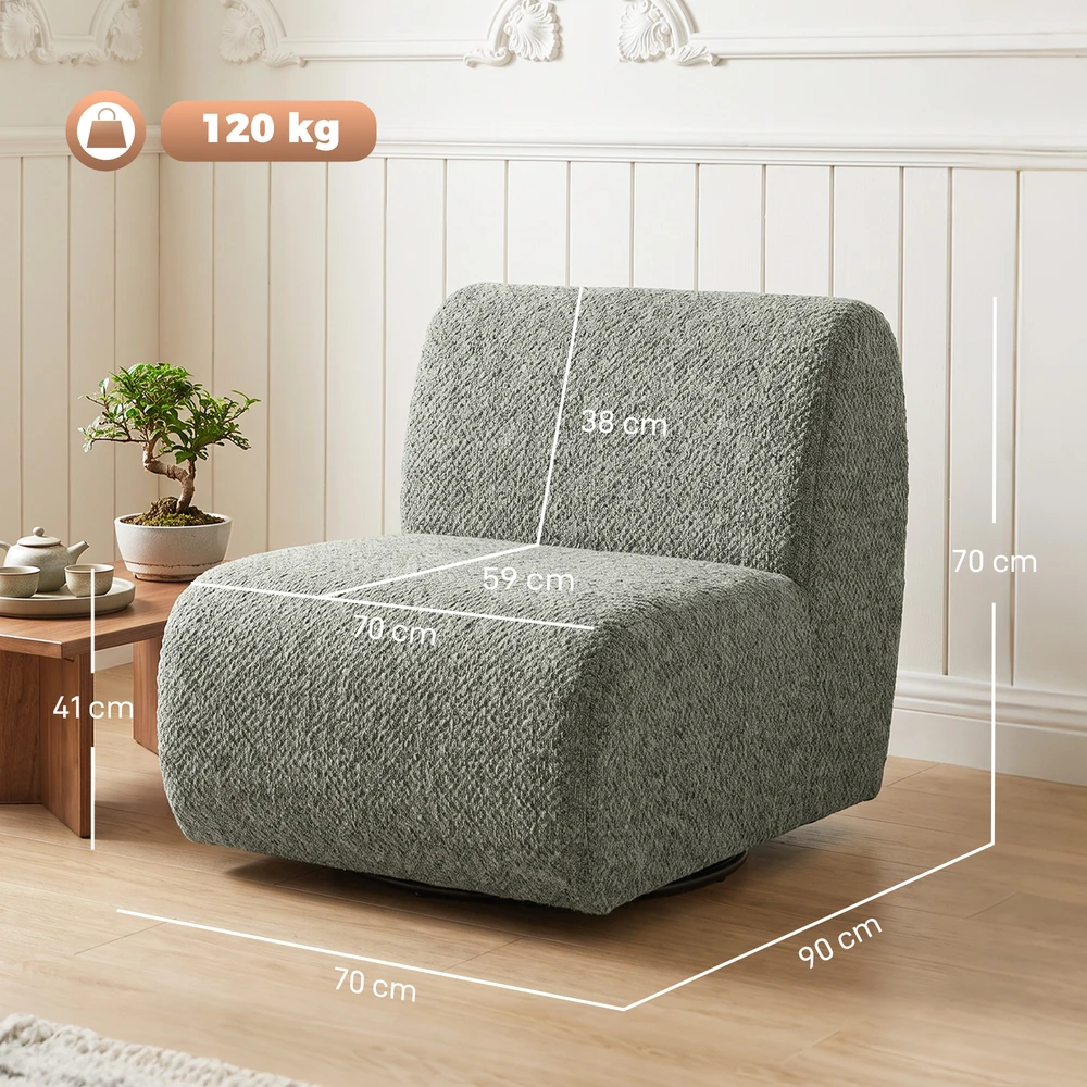 Fotelis su 360° pasukimu ir šeniliniu apmušalu, pilkas, 70 × 90 × 70 cm
