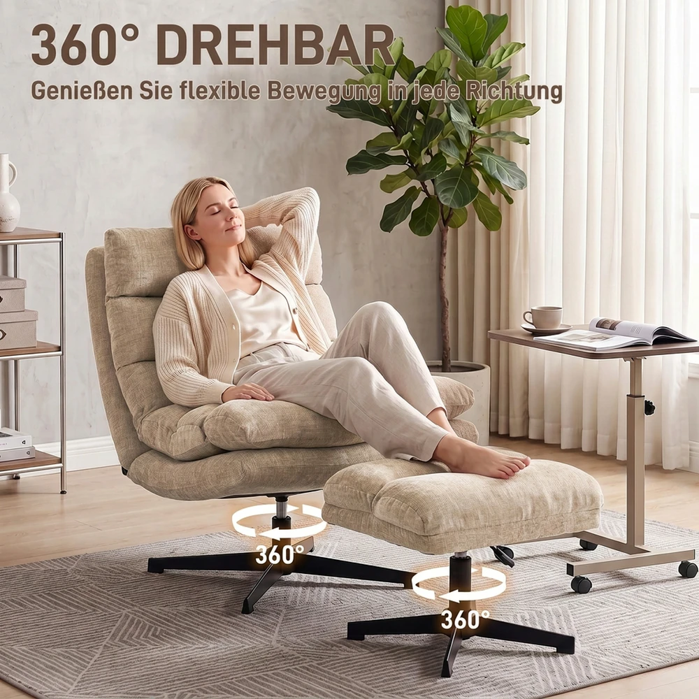 Fotelis su 360° sukimosi mechanizmu ir reguliuojamo aukščio kojų atrama, rudas, 79 x 94 x 88 cm