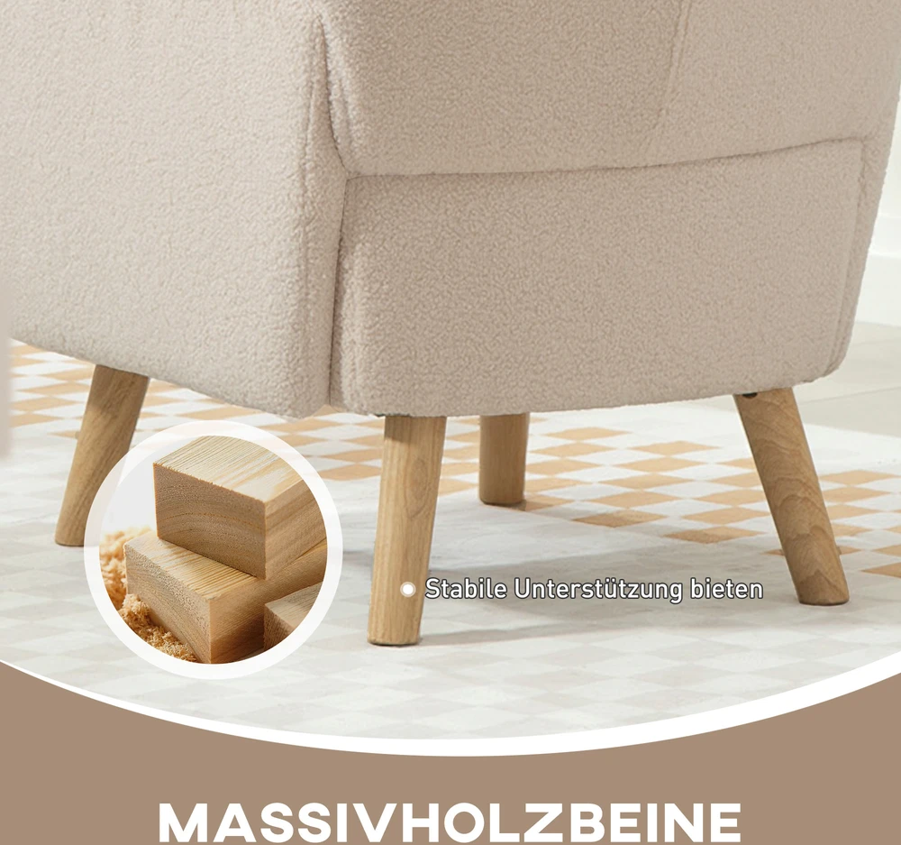 HOMCOM Akcento kėdė, minkštas fotelis su pliušiniu užvalkalu, putplasčio paminkštinimas, ausytės formos fotelis, smėlio spalvos