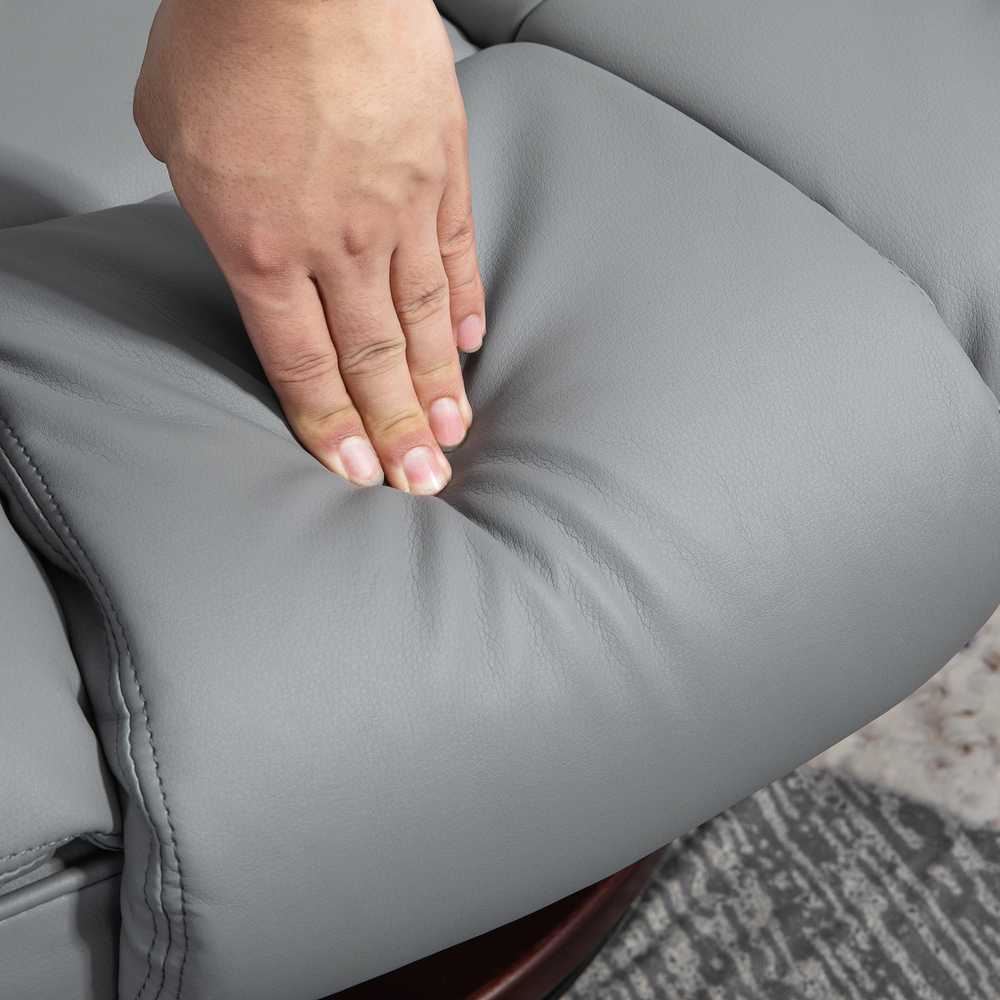 Fotelis HOMCOM poilsio kėdė su taburete, 360° besisukanti televizoriaus kėdė su atlošimo funkcija, TV kėdė, poilsio kėdė, išlaikanti iki 130 kg svorį, skirta svetainei, dirbtinė oda, pilka