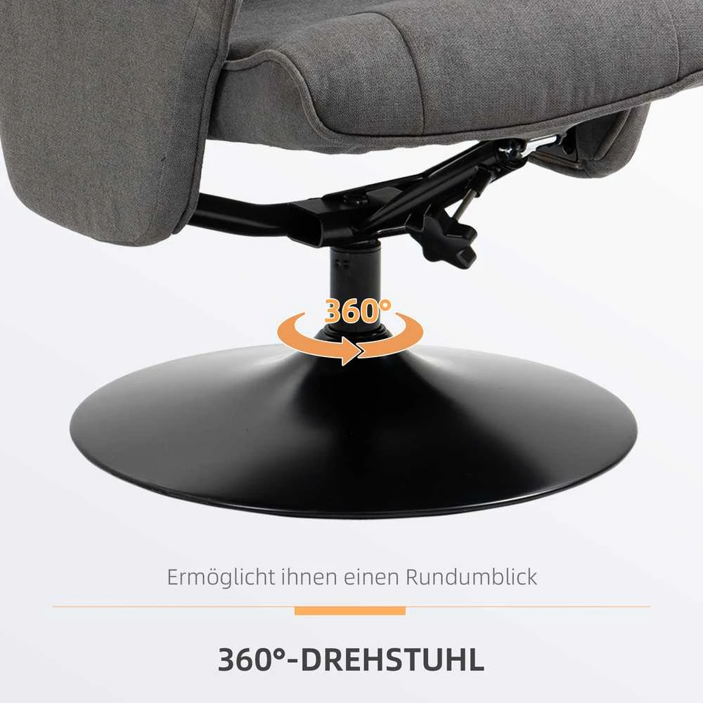 Fotelis HOMCOM poilsio krėslas su kojų atrama, 360° besisukantis televizoriaus krėslas, reguliuojamas atlošas, tamsiai pilkas aksominis, 69 x 71 x 104 cm