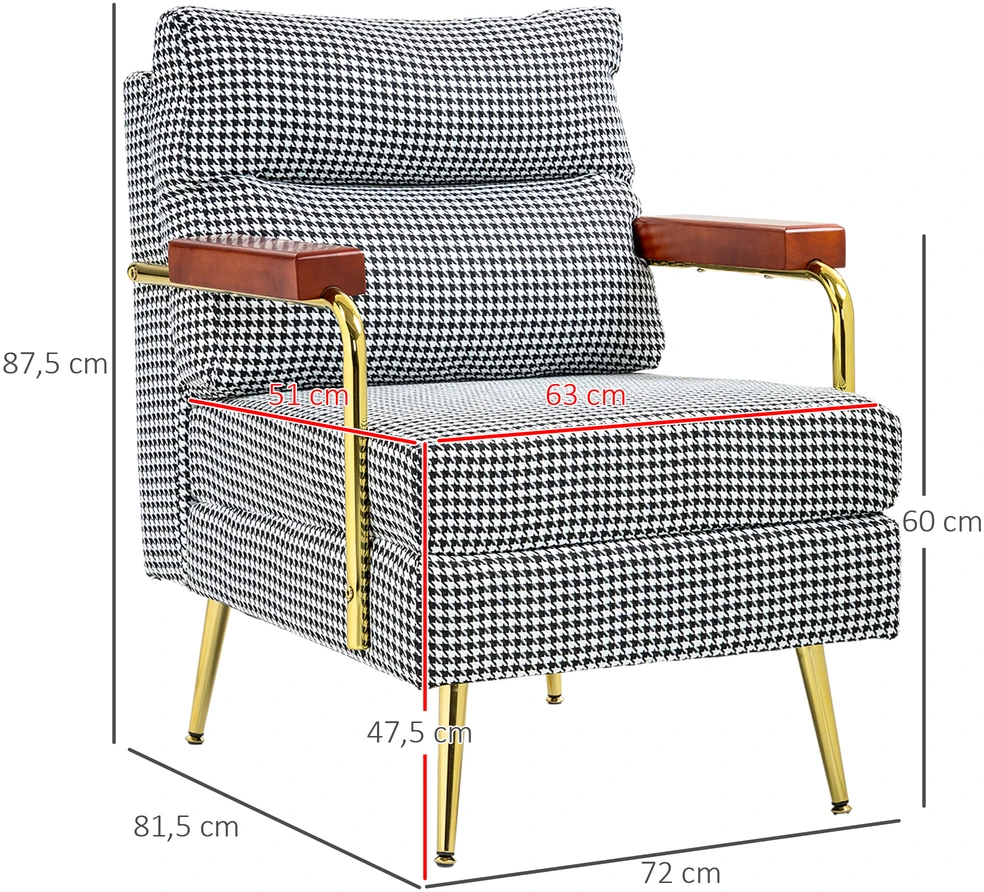 Fotelis su spyruokliniu branduoliu ir žąsies kojelės raštu, daugiaspalvis, 72 × 81,5 × 87,5 cm