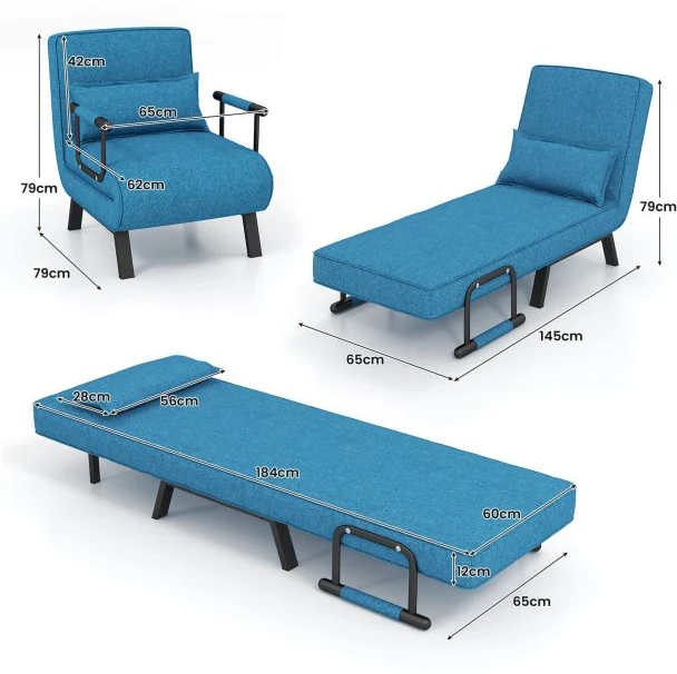 Fotelis Sulankstoma sofa-lova mėlyna