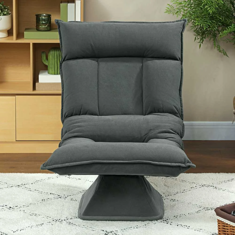 HOMCOM grindų kėdė, 360° besisukanti, su 5 padėčių reguliuojamu atlošu, sulankstoma grindų sofa, paminkštinta meditacijos kėdė, „Lazy Sofa“ svetainei, žaidimams ir skaitymui, tamsiai pilka