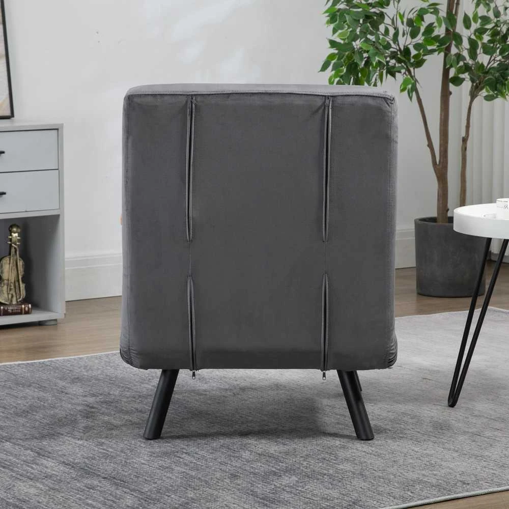 HOMCOM išskleidžiamas fotelis, viengubas sofa-lova su miegamąja funkcija, reguliuojamas poilsio fotelis, aksominė išvaizda, tamsiai pilka