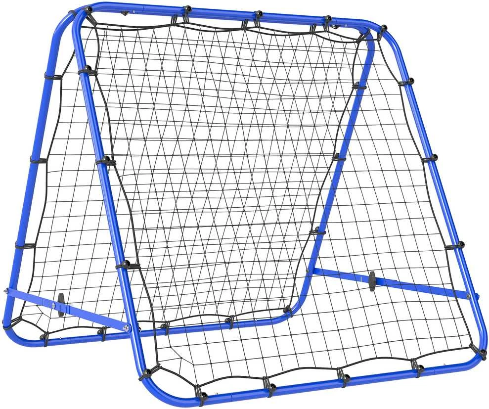 HOMCOM futbolo treniruočių atšokimo sienelė, tinklas su dvipusiu atšokimu, 5 reguliuojami lygiai, plienas, mėlyna, 100 x 95 x 90 cm