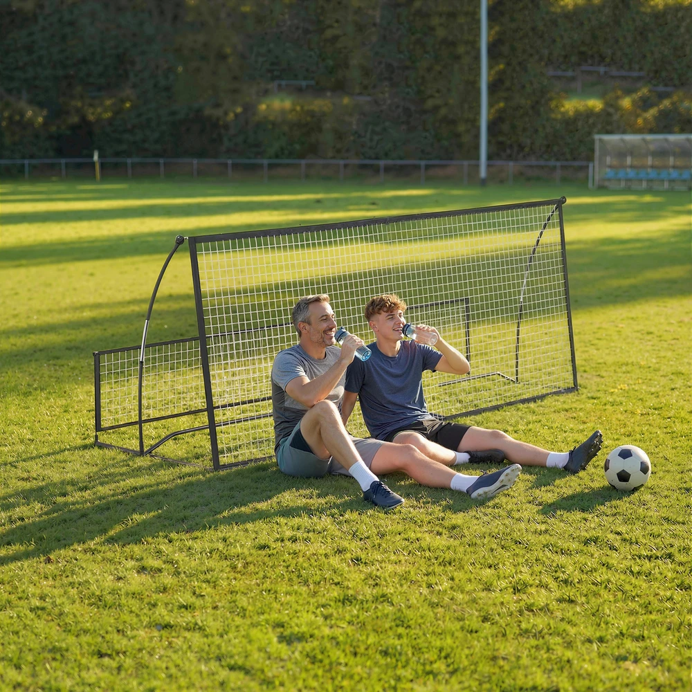 Futbolo atmušimo tinklas, dvipusis, juodas, 200 × 94 × 122/52 cm
