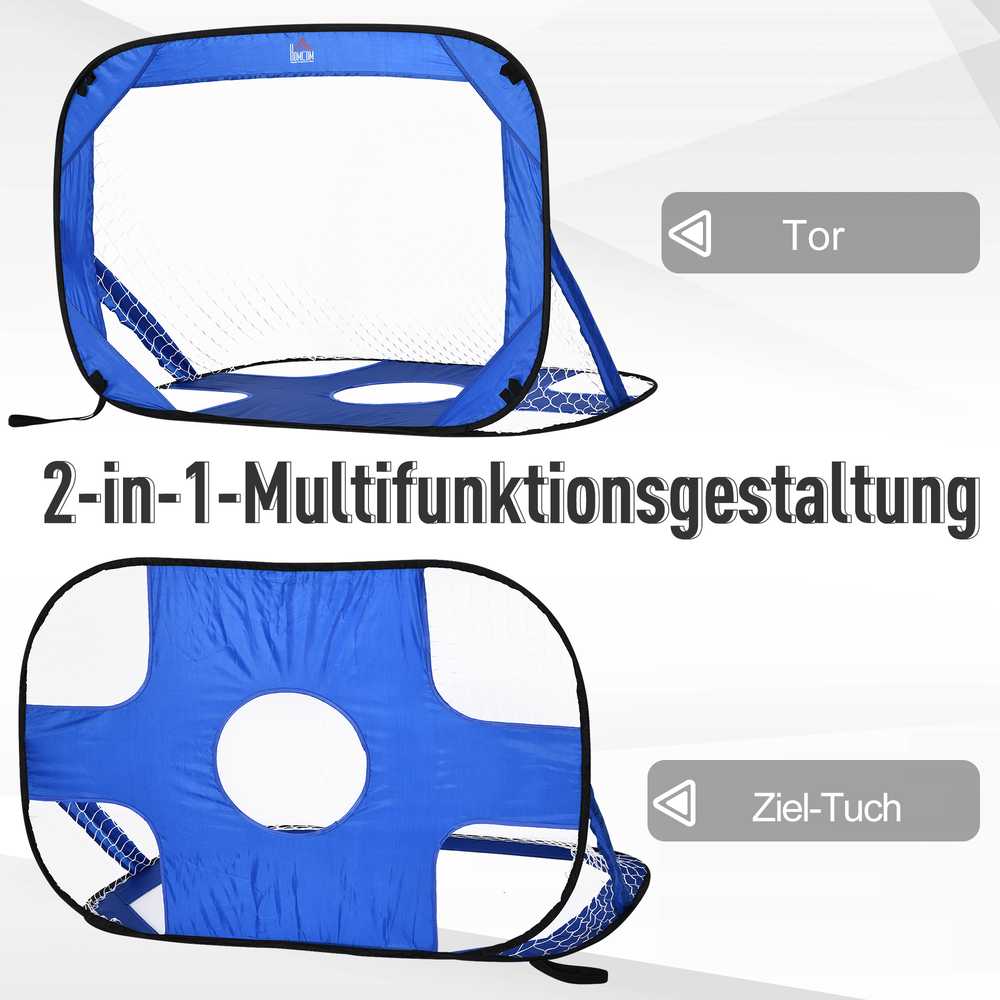 HOMCOM pop-up futbolo vartai, nešiojamas futbolo tinklas, 2 mini vartų rinkinys, sulankstomi su krepšiu nešiojimui, mėlyni, 123x80x80 cm