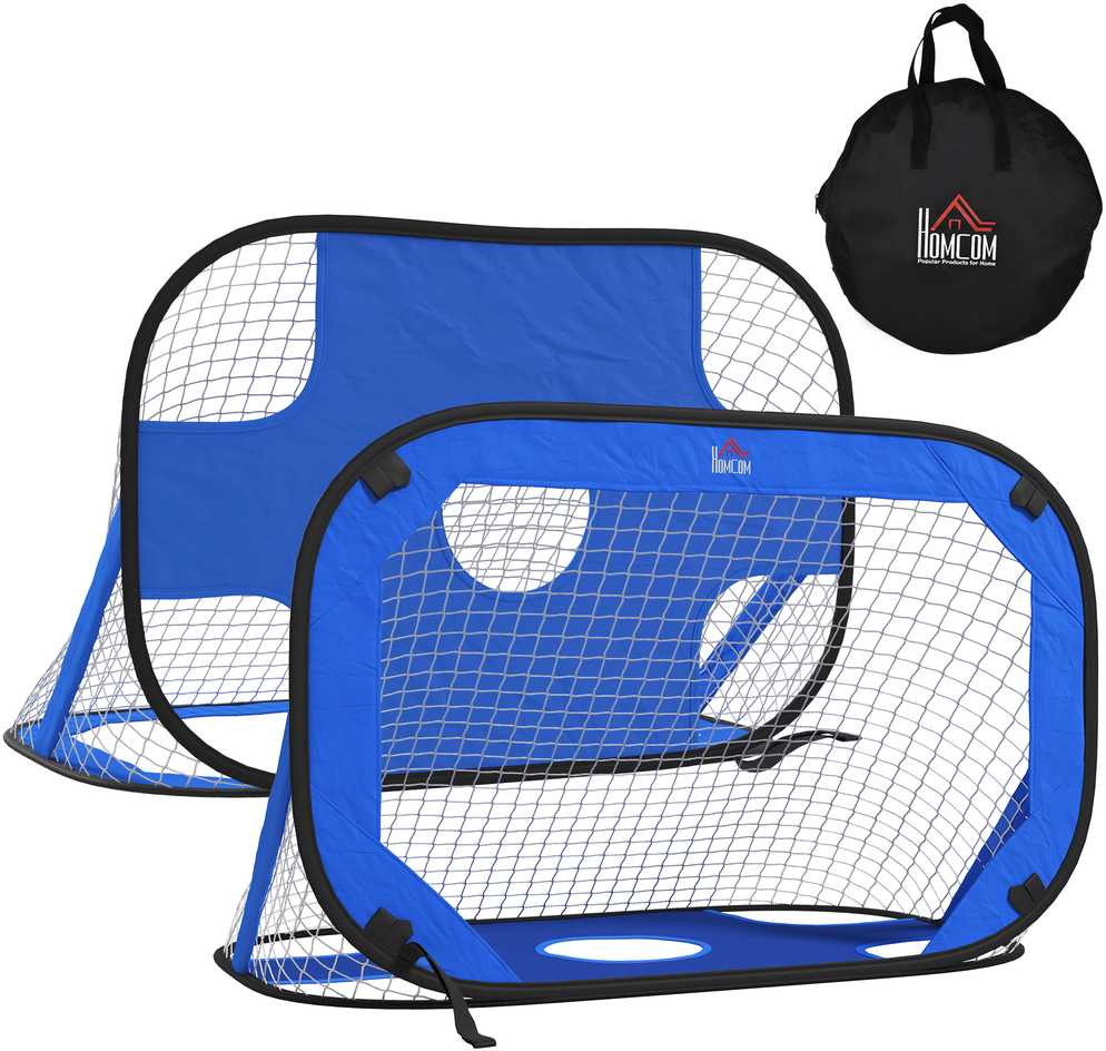 HOMCOM pop-up futbolo vartai, nešiojamas futbolo tinklas, 2 mini vartų rinkinys, sulankstomi su krepšiu nešiojimui, mėlyni, 123x80x80 cm