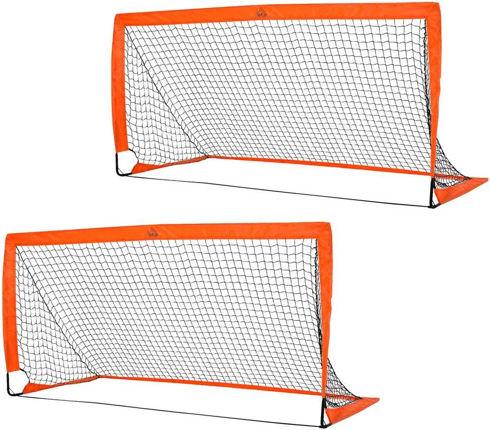 HOMCOM futbolo vartai, futbolo tinklas, 2 mini vartų rinkinys, sulankstomi, metalas, Oksfordo audinys, vaikams, lauko, oranžiniai, 183 x 90 x 90 cm