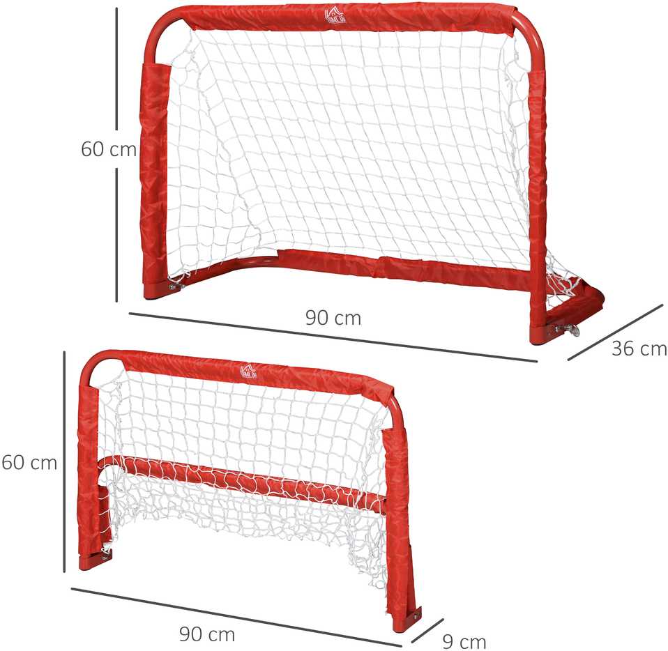 HOMCOM futbolo vartų rinkinys, 2 mini vartai, sulankstomi, plienas (Q195) ir tetrolonas, raudoni, 90x36x60 cm