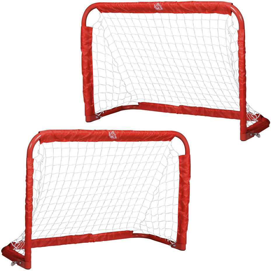 HOMCOM futbolo vartų rinkinys, 2 mini vartai, sulankstomi, plienas (Q195) ir tetrolonas, raudoni, 90x36x60 cm