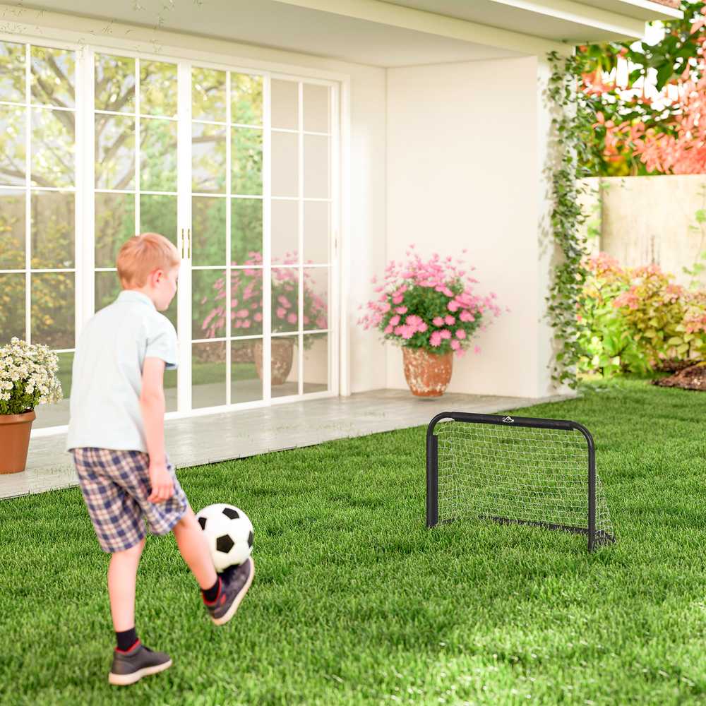 "HOMCOM" futbolo vartai 2 sulankstomų futbolo vartų rinkinys su metaliniu rėmu vaikams ir suaugusiesiems, sodo, 90 x 36 x 60 cm, juodi