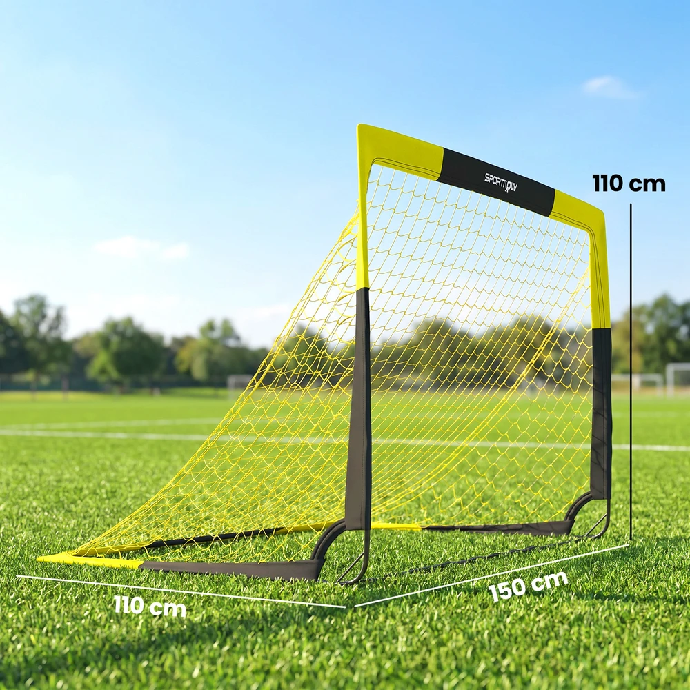 Futbolo vartai „Pop-up“, sulankstomi, juodi ir geltoni, 150 × 110 × 110 cm