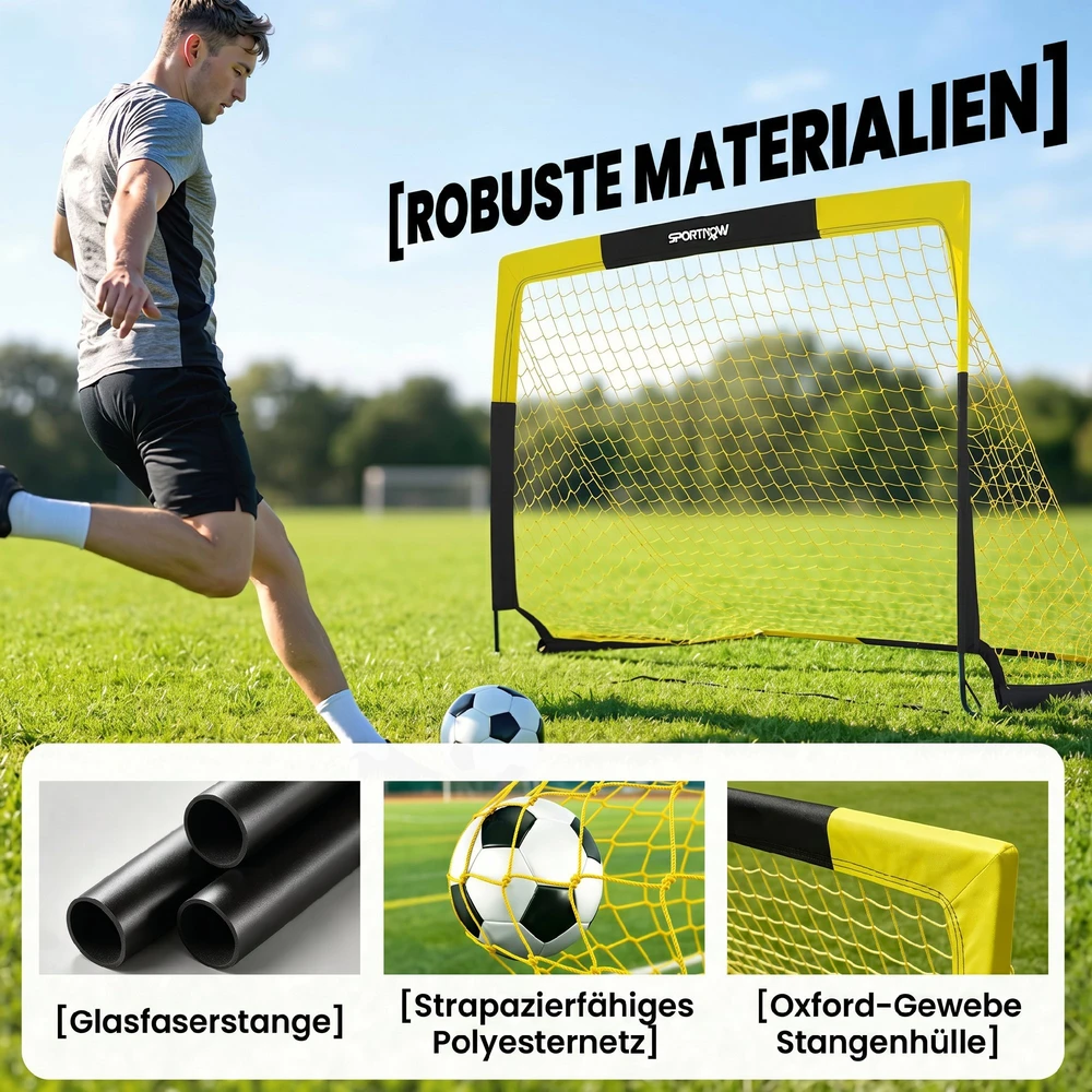 Futbolo vartai „Pop-up“, sulankstomi, juodi ir geltoni, 150 × 110 × 110 cm