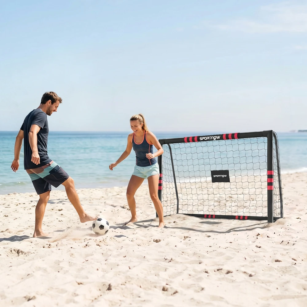 Futbolo vartai su paminkštintu rėmu ir 5 tvirtinimo kaiščiais, juodi ir raudoni, 180 x 60 x 120 cm